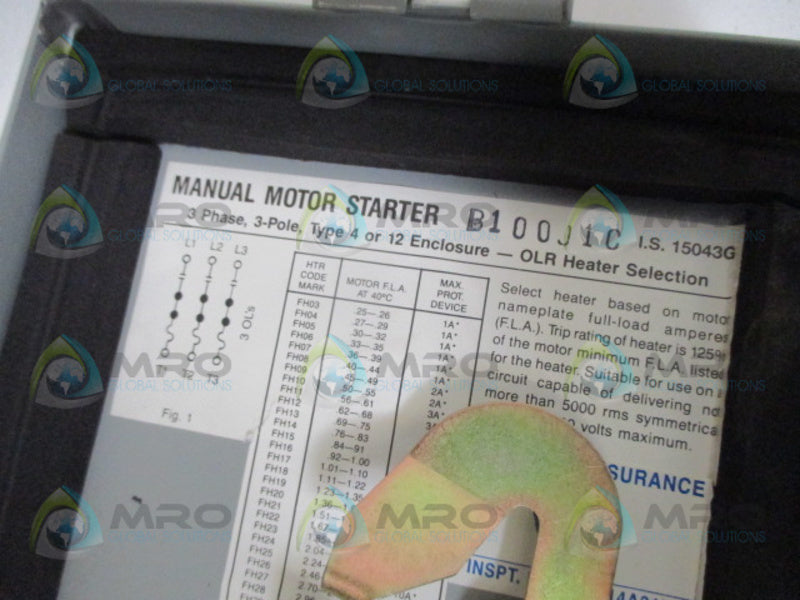 CUTLER HAMMER BJ100J1C MANUAL MOTOR STARTER  UNMP