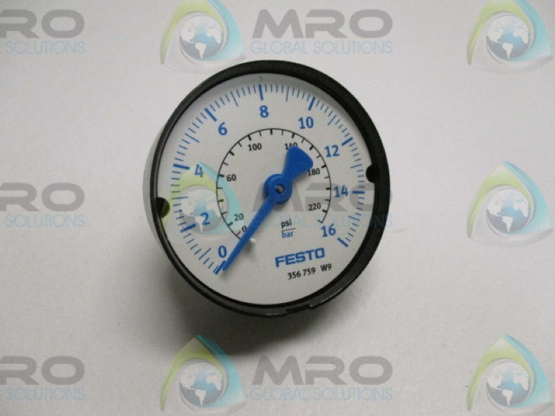 FESTO 356759 PRESSURE GAUGE 0-220PSI 0-16BAR  (AS PICTURED)  UNMP