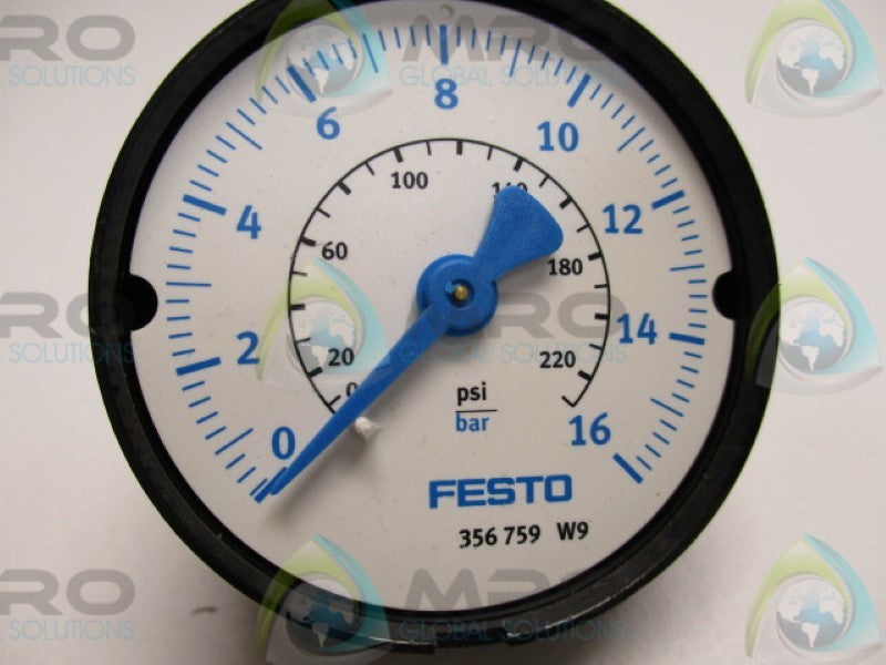 FESTO 356759 PRESSURE GAUGE 0-220PSI 0-16BAR  (AS PICTURED)  UNMP