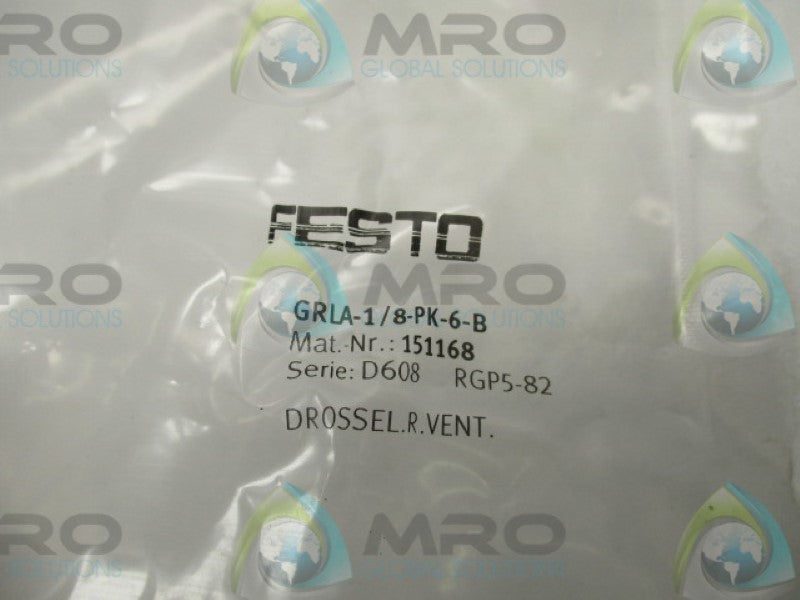 FESTO GRLA-1/8-PK-6-B ONE WAY FLOW CONTROL VALVE  * NEW IN FACTORY BAG *