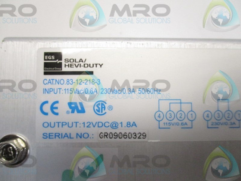 EGS SOLA 83-12-218-3 LINEAR POWER SUPPLY 12VDC 1.8A  UNMP