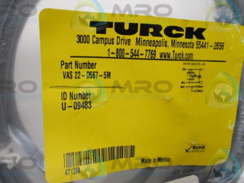 TURCK VAS22-D567-5M DIN VALVE PLUG CABLE * NEW IN FACTORY BAG *