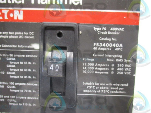 CUTLER HAMMER FS340040A CIRCUIT BREAKER 40A   NSMP