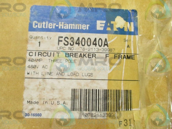 CUTLER HAMMER FS340040A CIRCUIT BREAKER 40A   NSMP