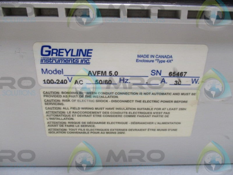 GREYLINE INSTRUMENTS AVFM5.0 AREA-VELOCITY FLOW METER  UNMP