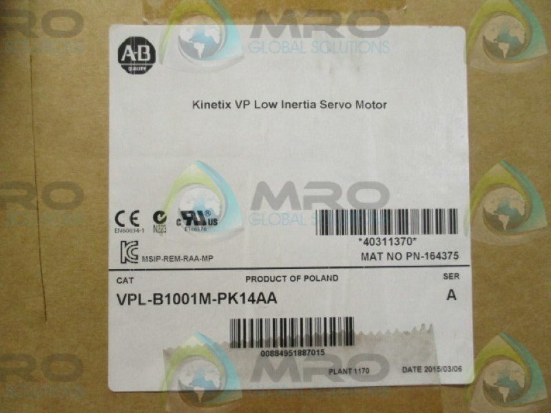 ALLEN BRADLEY VPL-B1001M-PK14AA SER. A AC SERVO MOTOR 6000RPM  NSMP