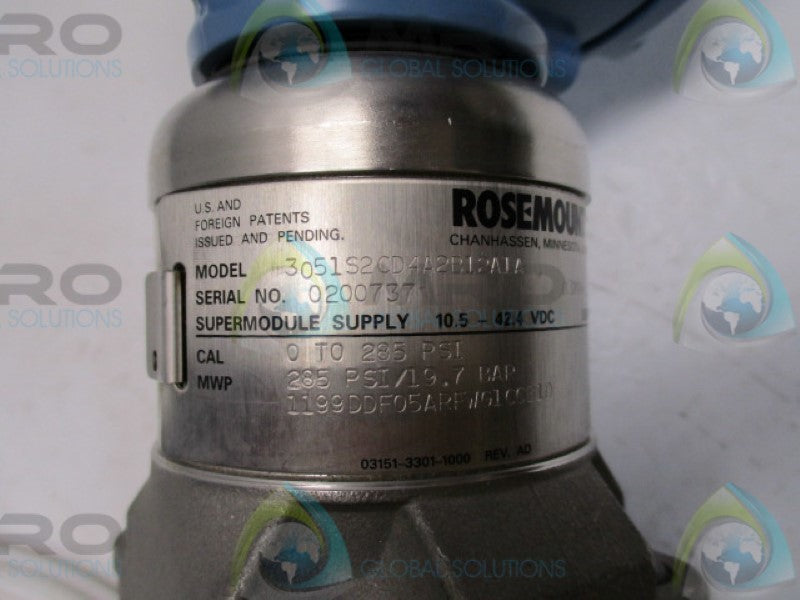 ROSEMOUNT 3051S2CD4A2B12A1A TRANSMITTER 0-285PSI 19.7BAR  NSNP