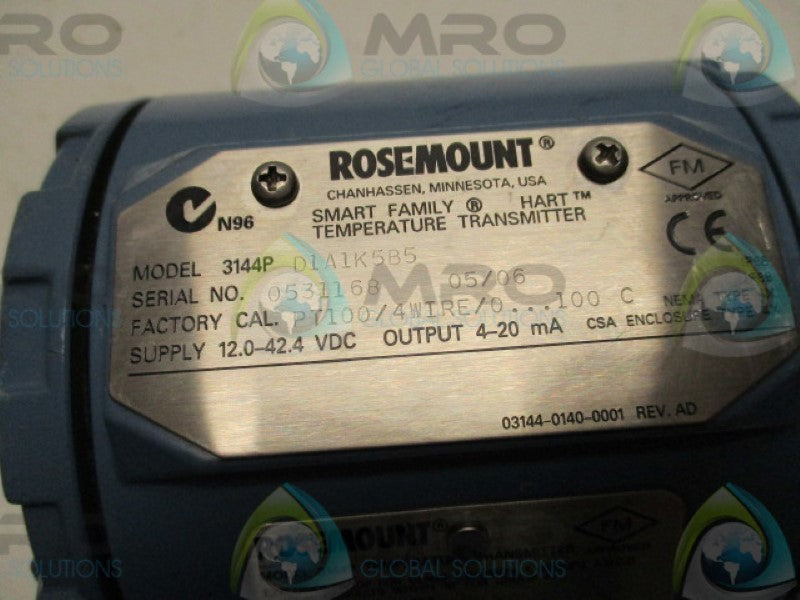 ROSEMOUNT 3144PD1A1K5B5 TEMPERATURE TRANSMITTER 0-10 DEGREE C  UNMP
