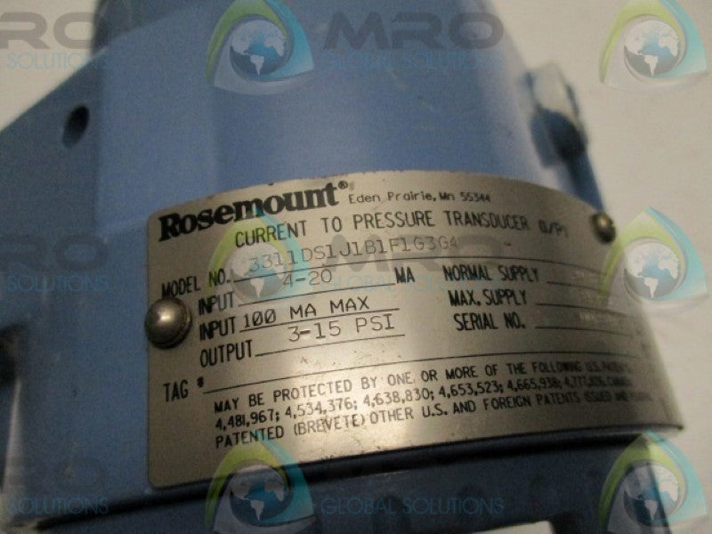 ROSEMOUNT 3311DS1J1B1F1G3G4 PRESSURE TRANSDUCER (AS PICTURED)  UNMP