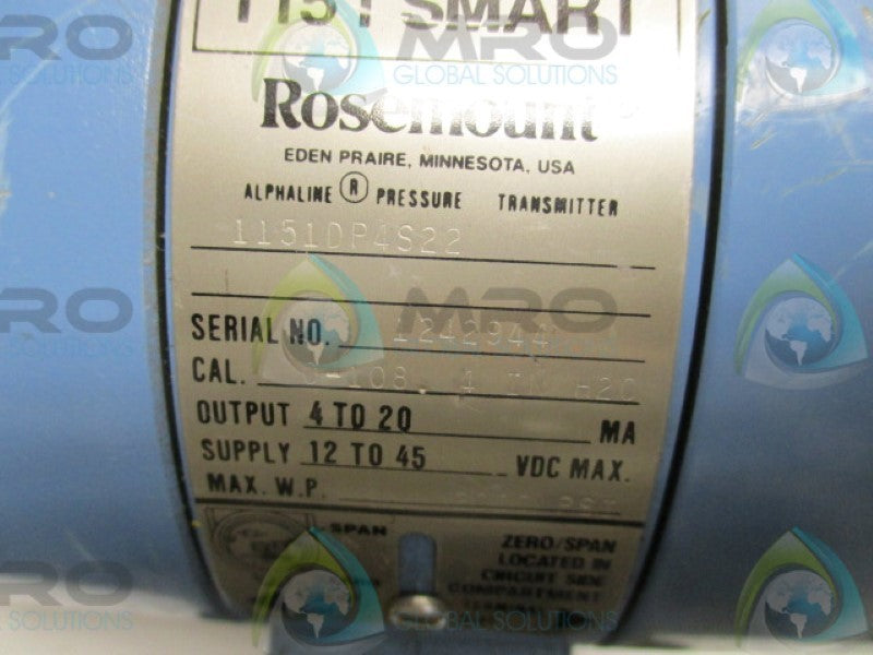 ROSEMOUNT 1151DP4S22 PRESSURE TRANSMITTER 0-108.4"H2O 200PSI  UNMP
