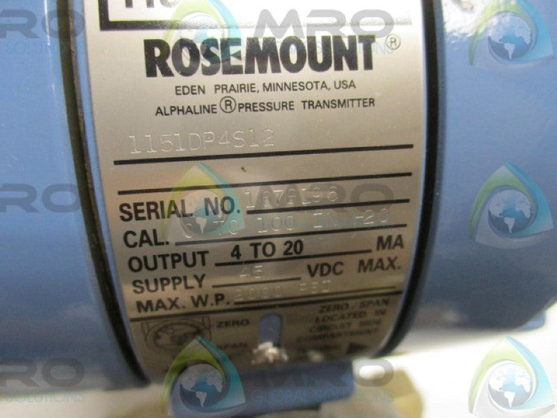 ROSEMOUNT 1151DP4S12 PRESSURE TRANSMITTER 0-100"H2O 2000PSI  NSNP