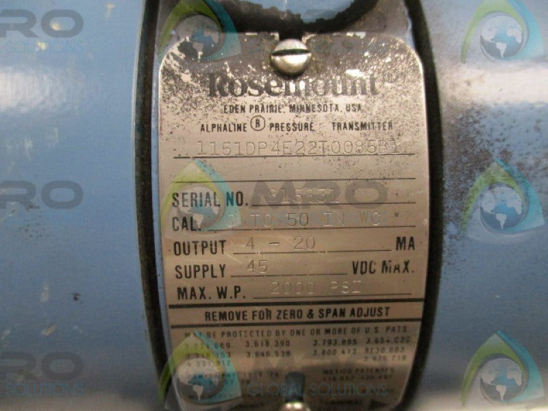 ROSEMOUNT 1151DP4E22T0085B1 PRESSURE TRANSMITTER 0-50"WC 2000PSI 4-20MA  UNMP