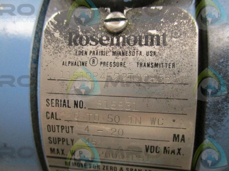 ROSEMOUNT 1151DP4E22T0085B1 PRESSURE TRANSMITTER 0-50"WC 2000PSI 4-20MA  UNMP