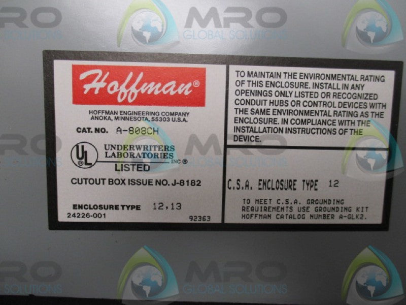 HOFFMAN A-808CH ENCLOSURE (AS PICTURED)  UNMP