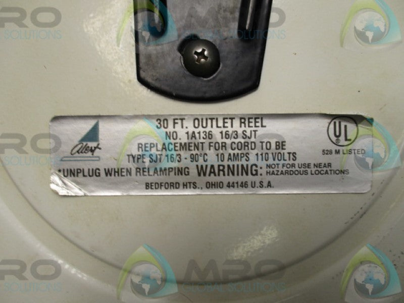 ALERT 1A136 16/3 SJT RETRACTABLE STEEL EXTENSION CORD REEL 30FT * USED*