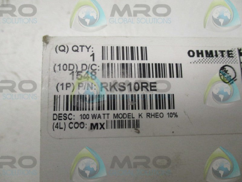 OHMITE RKS10RE RHEOSTAT 3.162A 10 OHM 100W MODEL K * NEW IN BOX *