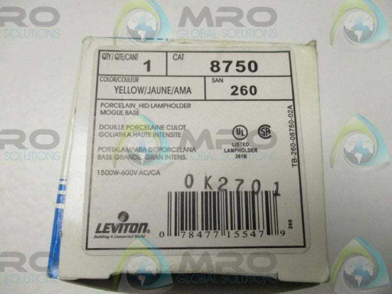LEVITON 8750 YELLOW PORCELAIN LAMPHOLDER 1500W 600V * NEW IN BOX *