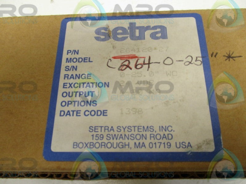 SETRA 264120-27 PRESSURE TRANSDUCER 0-25.0" WC 12-28VDC  NSMP