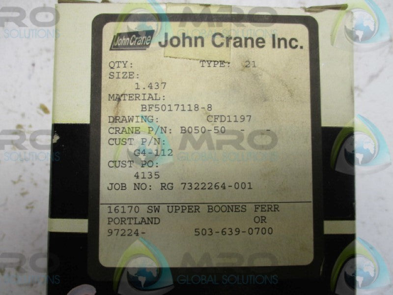 JOHN CRANE BF5017118-8 SEAL KIT SIZE: 1.437" * NEW IN BOX *