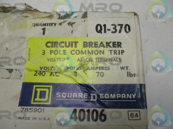 SQUARE D Q1-370 CIRCUIT BREAKER 70A 240VAC 3P  NSMP