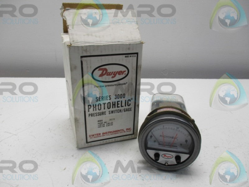 DWYER 3015 PHOTOHELIC PRESSURE SWITCH/GAGE 0-15" H20 25PSIG  * NEW IN BOX *