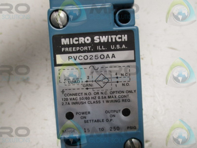 MICRO SWITCH PVC0250AA PRESSURE SWITCH 15-250PSIG 120VAC  NSMP