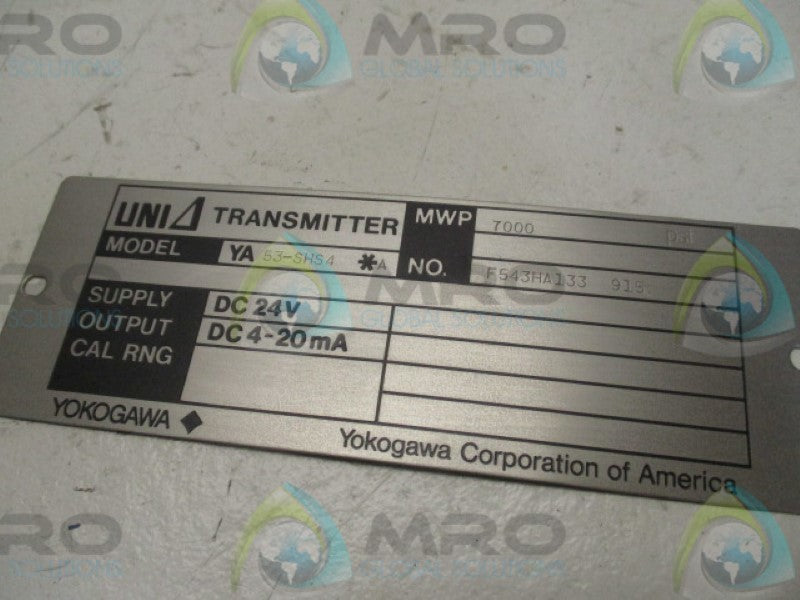 YOKOGAWA YA53-SHS4 UNI TRANSMITTER 24VDC 7000PSI   NSMP