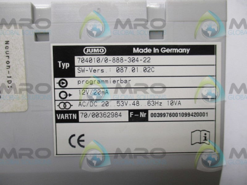 JUMO MTRON 4010 B5:B27704010/0-888-304-2 CONTROLLER MODULE 12V  NSNP
