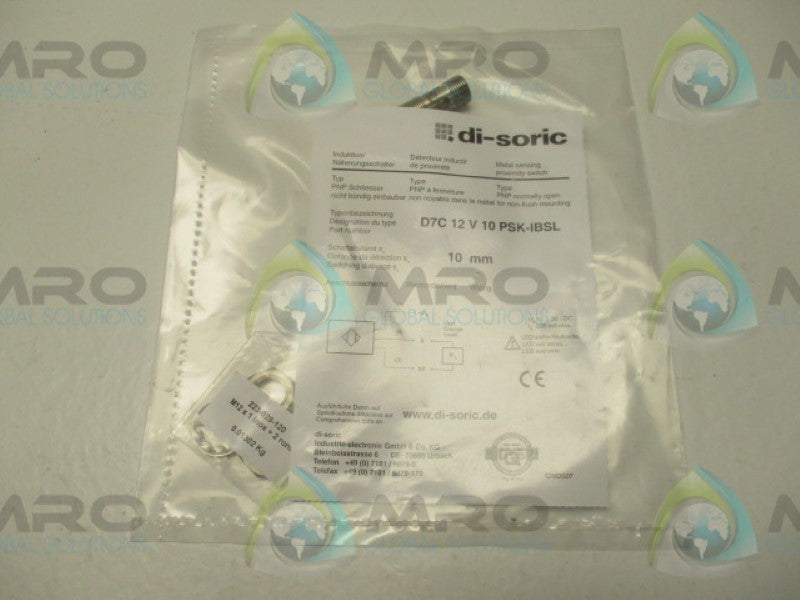 DI-SORIC D7C12V10PSK-IBSL PROXIMITY SENSOR 10-30VDC 10MM * NEW IN FACTORY BAG *