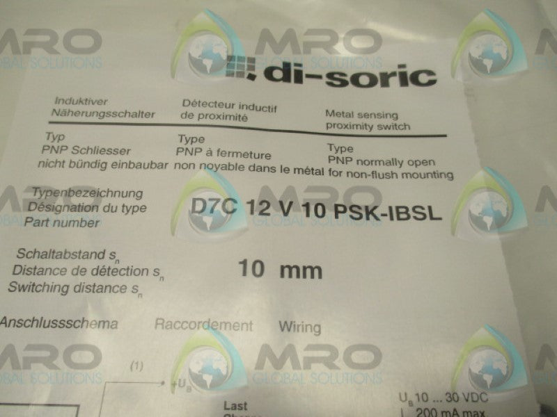 DI-SORIC D7C12V10PSK-IBSL PROXIMITY SENSOR 10-30VDC 10MM * NEW IN FACTORY BAG *