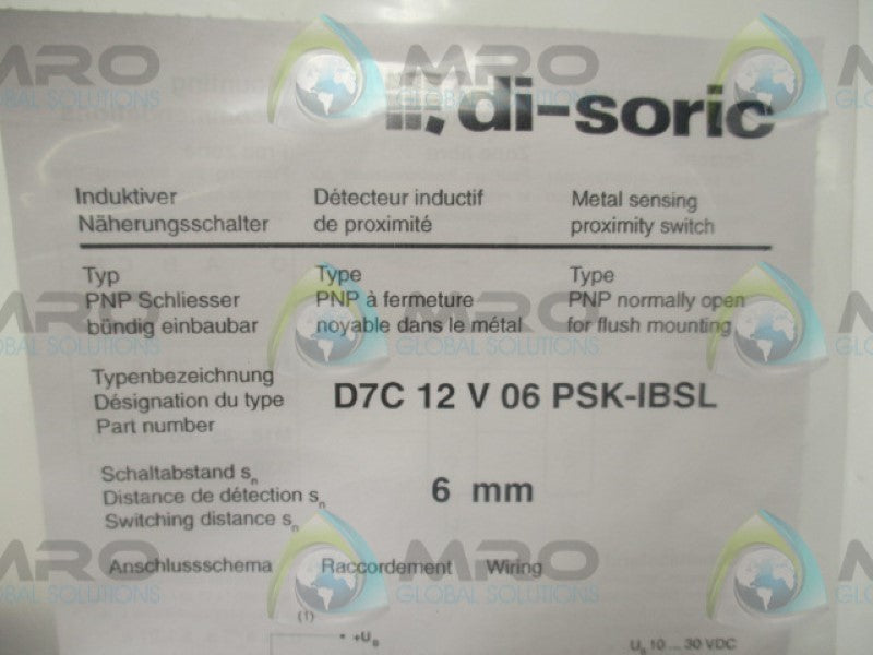 DI-SORIC D7C12V06PSK-IBSL PROXIMITY SENSOR 10-30VDC 6MM * NEW IN FACTORY BAG *