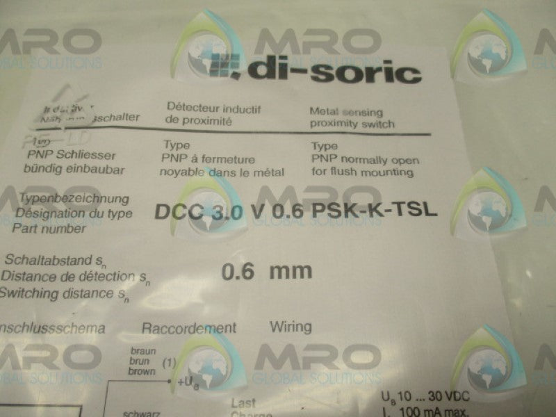 DI-SORIC DCC3.0V0.6PSK-K-TSL PROXIMITY SENSOR 0.6MM * NEW IN FACTORY BAG *