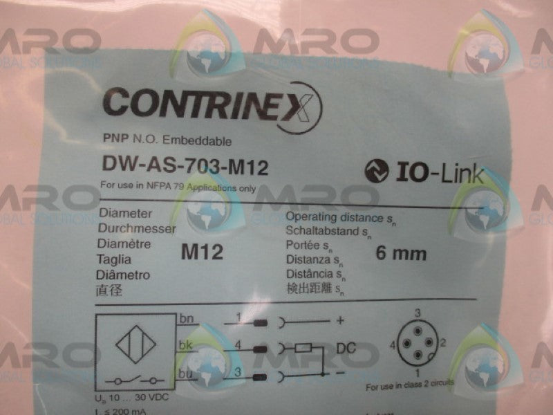 CONTRINEX DW-AS-703-M12 PROXIMITY SENSOR 10-30VDC 6MM * NEW INF ACTORY BAG *