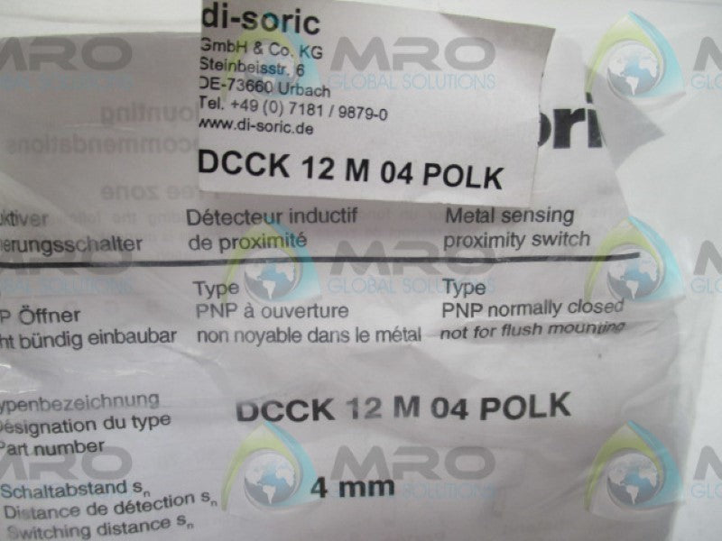 DI-SORIC DCCK12M04POLK PROXIMTIY SENSOR 4MM  NSMP