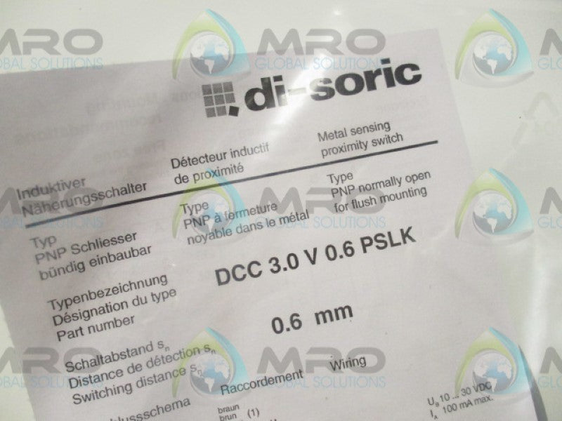 DI-SORIC DCC3.0V0.6PSLK PROXIMTIY SENSOR 10-30VDC 0.6MM  NSMP