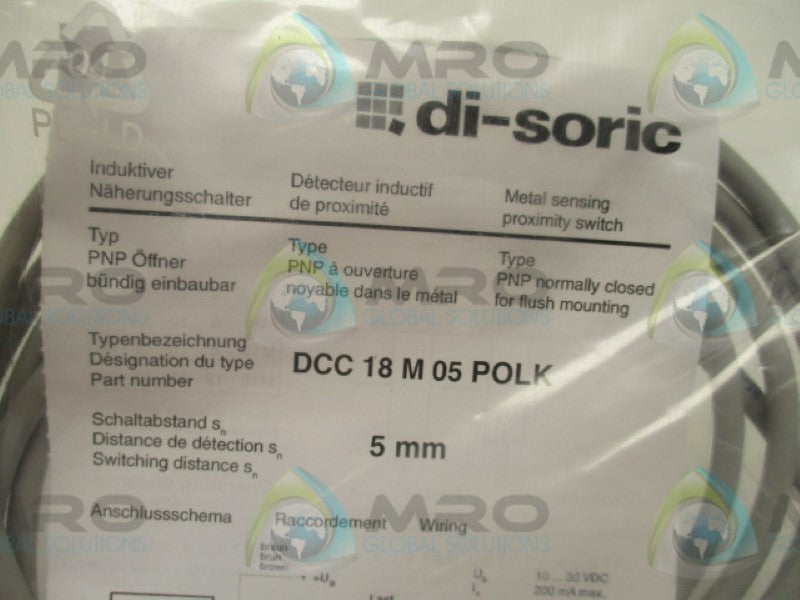 DI-SORIC DCC18M05PSLK PROXIMTIY SENSOR 10-30VDC 5MM  NSMP