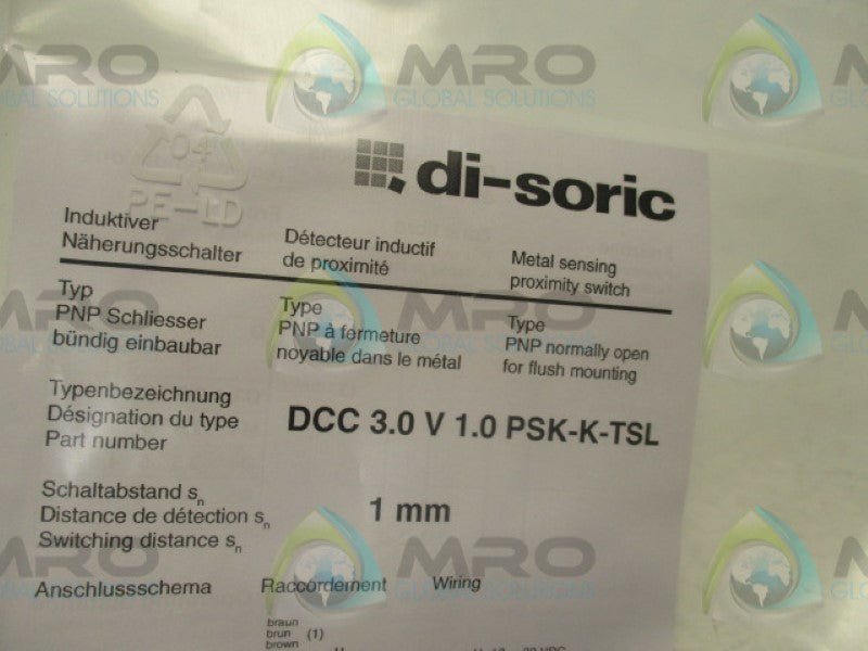 DI-SORIC DCC3.0V1.0PSK-K-TSL PROXIMITY SENSOR 1MM  NSMP