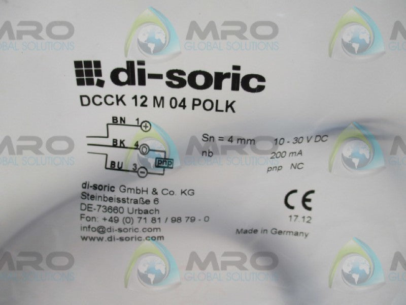 DI-SORIC DCCK12M04POLK PROXIMITY SENSOR 10-30VDC 4MM  NSMP