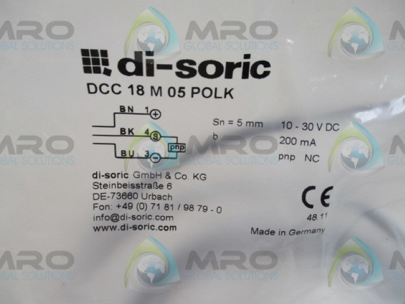 DI-SORIC DCC18M05POLK PROXIMITY SENSOR 10-30VDC  5MM  NSMP