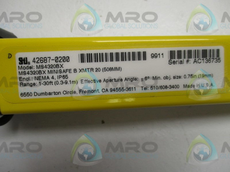 STI MINISAFE 42687-0200 MS4320BX LIGHT CURTAIN TRANSMITTER  NSNP