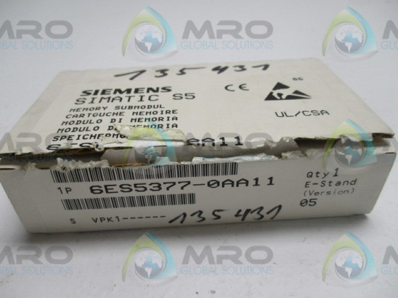SIEMENS SIMATIC S5 6ES5377-0AA11 MEMORY SUBMODULE 16KB  NSMP