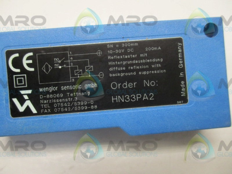 WENGLOR HN33PA2 REFLEX SENSOR 10-30VDC  NSNP