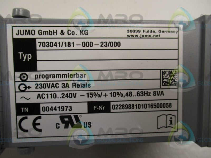 JUMO 703041/181-000-23.000 TEMPERATURE CONTROLLER  NSMP