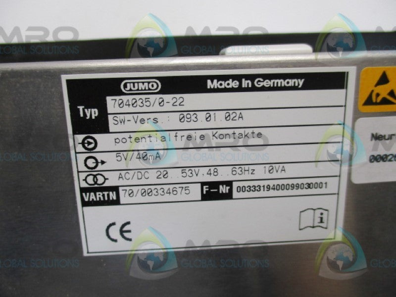 JUMO ITRON 70/00334675 CONTROLLER   NSNP IN BO X