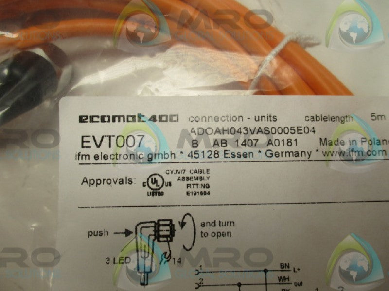 IFM EFECTOR EVT007 CONNECTING CABLE 5M * NEW IN FACTORY BAG *
