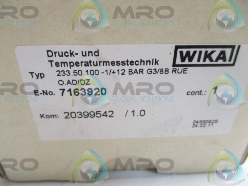 WIKA 233.50.100 PRESSURE GAUGE -1 TO +12BAR  NSMP