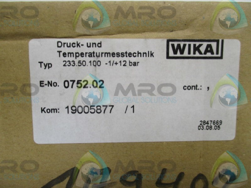 WIKA 233.50.100 PRESSURE GAUGE -1 TO +12BAR  NSMP