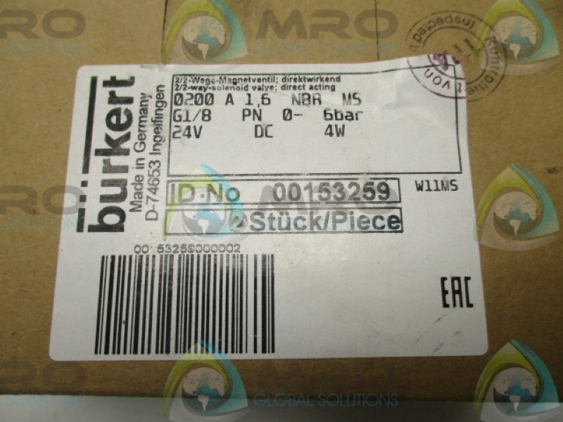 BURKERT 00153259 SOLENOID VALVE 24VDC  NSMP