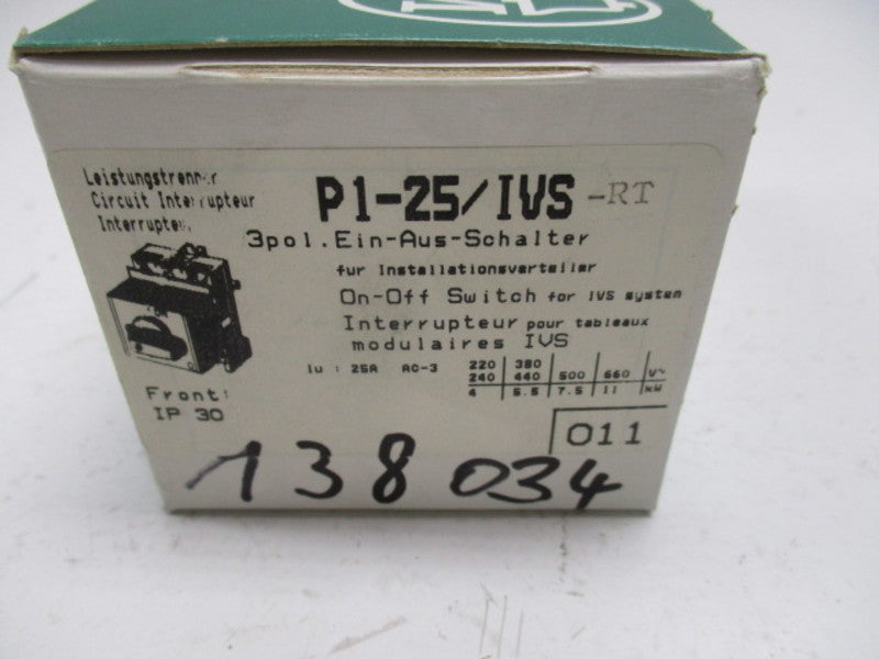 KLOCKNER MOELLER P1-25-IVS-RT ON-OFF SWITCH  NSMP