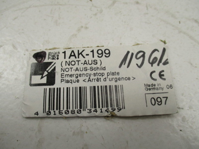 KLOCKNER MOELLER 1AK-199 "NOT-AUS" EMERGENCY STOP PLATE  NSNP